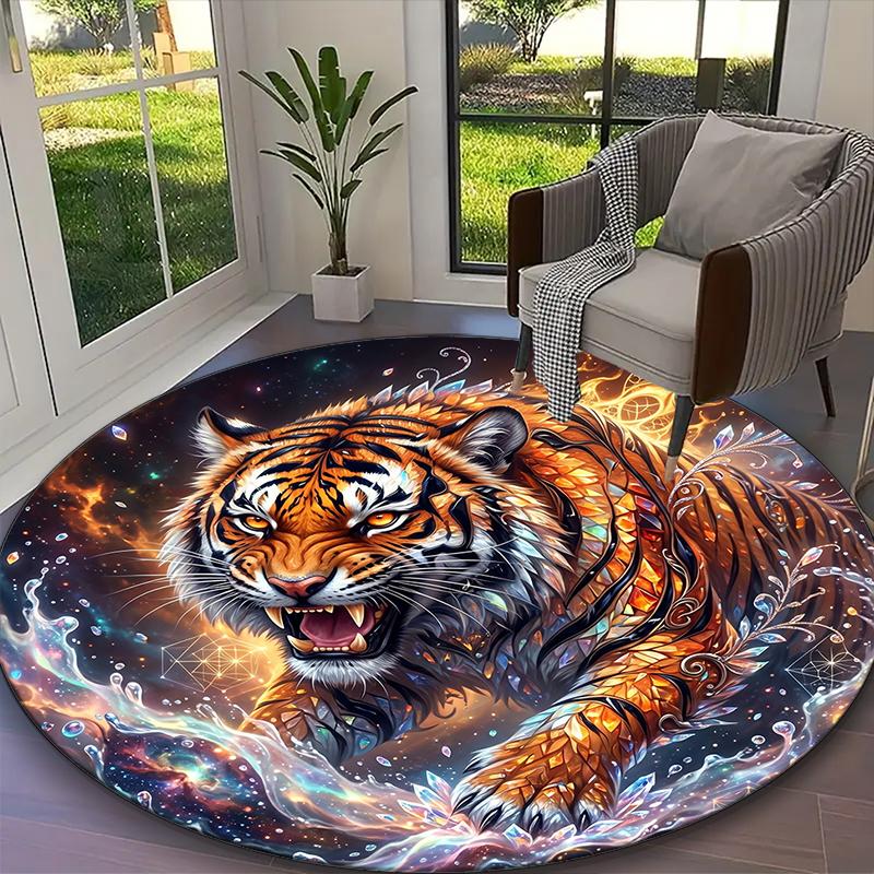 1pc Office Carpet, Stylish Tiger Chair Rug, Living Room Printed Round Rug, Home Chair Floor Mat