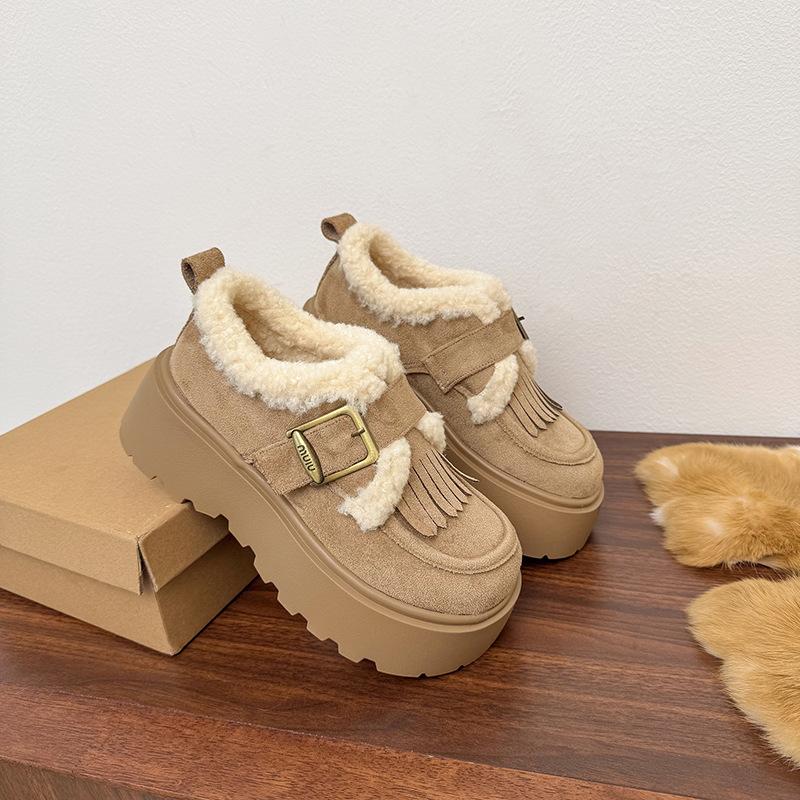 Women's Large Size Soft Sole Autumn and Winter Warm Fur One Snow Boots Fluffy Lined Non-slip Hiking Casual Sports Cotton Shoes Fur Shoes