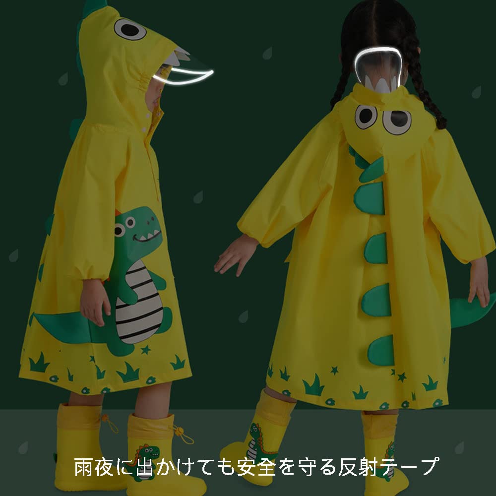 Raincoat for Girls and Dinosaur Rain Reflective Large Storage Rainy XL [HYJEAL] Children's Boys, Pattern, Poncho, Kids, School, Backpack, Waterproof,