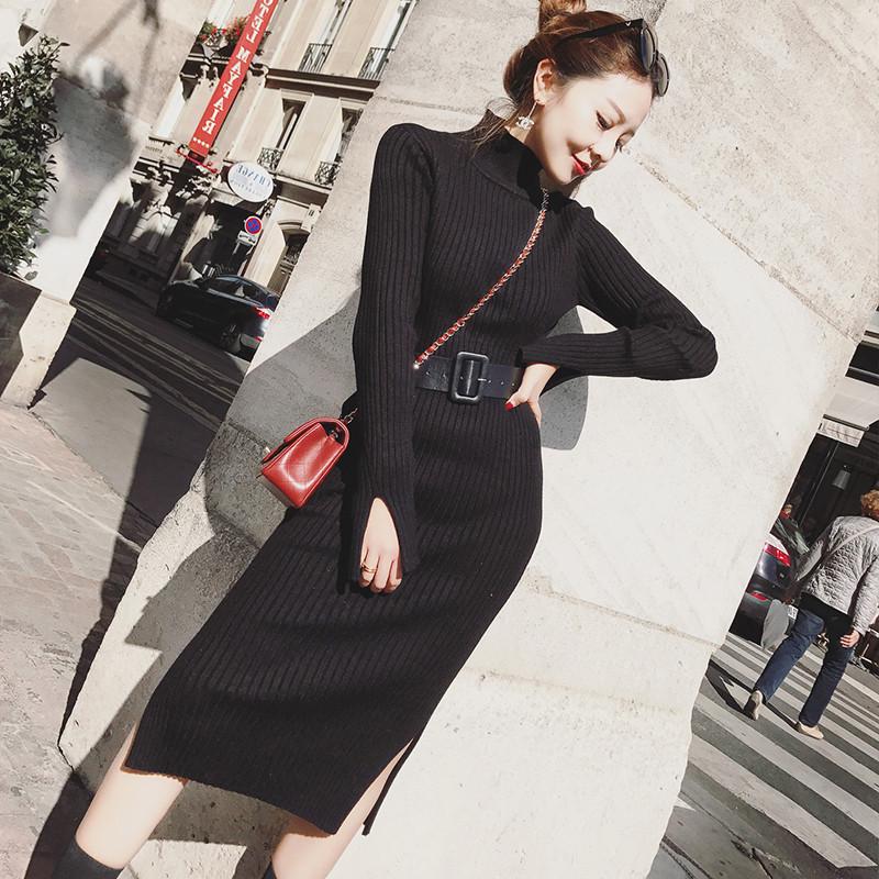 Autumn/Winter 2025 High-Neck Knit Wool Split Dress