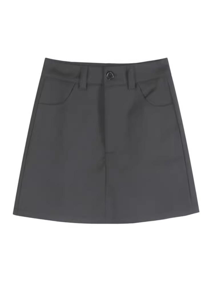 2024 Grauer Schlankmachender A-Linien Bleistift-Midirock mit Hoher Taille für Damen