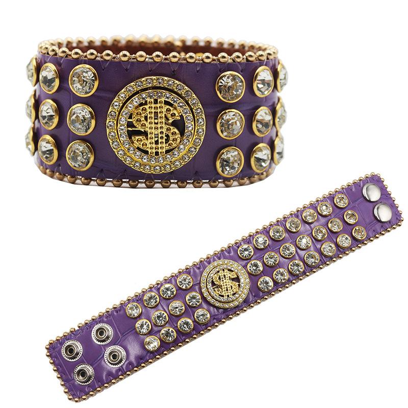 Popular European and American Luxury Rhinestone Bracelets Design Diamond-encrusted PU Leather Bracelets