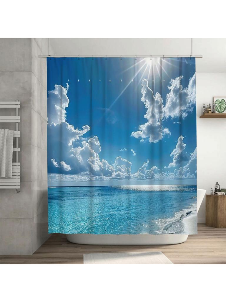 Sonnenaufgang Strand Himmel Design Wasserdicht Duschvorhang Hitzebeständig Maschinenwaschbar Nicht-Transparent 180x180cm