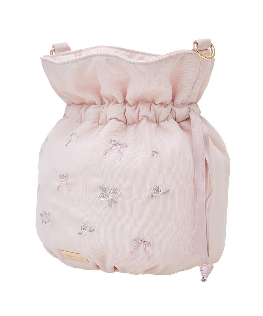 de Apparel Rose Ribbon Embroidered Drawstring Shoulder Bag for Ivory [Maison Fleur] Women,