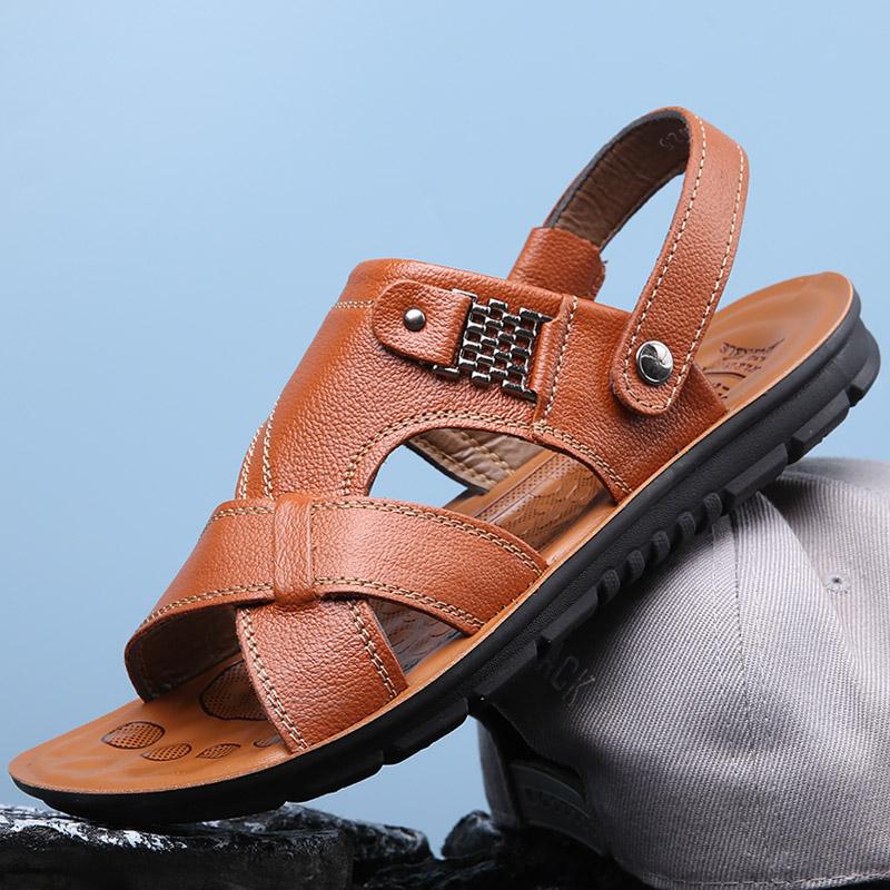 FashionGenuine Leather Sandals Men Soft Comfortable Summer Sandals Open Shoes Non Slip Outdoor Beach Sandal Fashion Men's Sandal 38-47