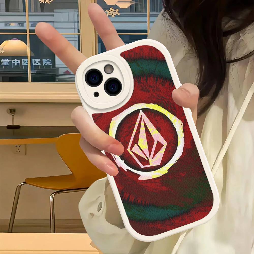 V-Volcom LOGO Mode Für IPhone 16 15 14 13 12 11 Pro Max Plus Leder Handyhülle