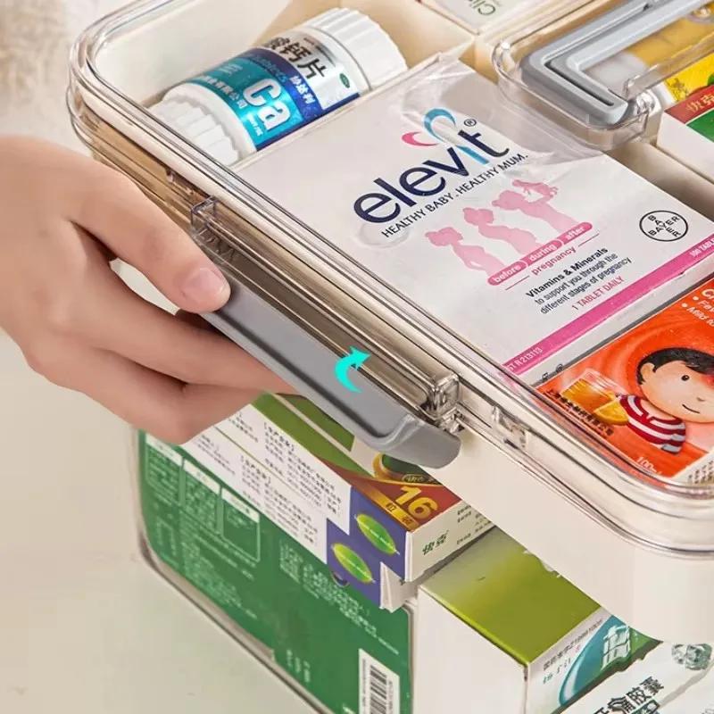 Large Capacity Medicine Box Double-Layer Pill Boxes Home Medical Storage Case Transparent Design for First Aid and Medical Box
