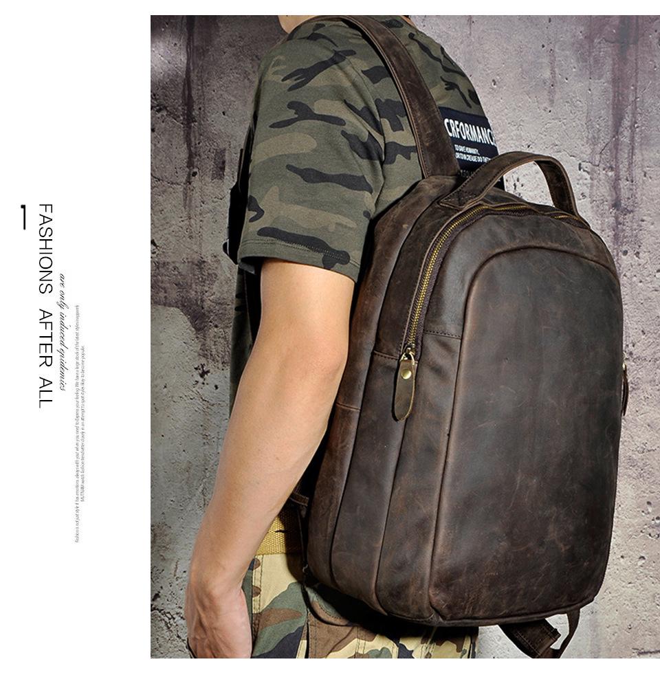 Crazy Horse Leather 14-Inch Retro Men's Backpack Laptop Bag
