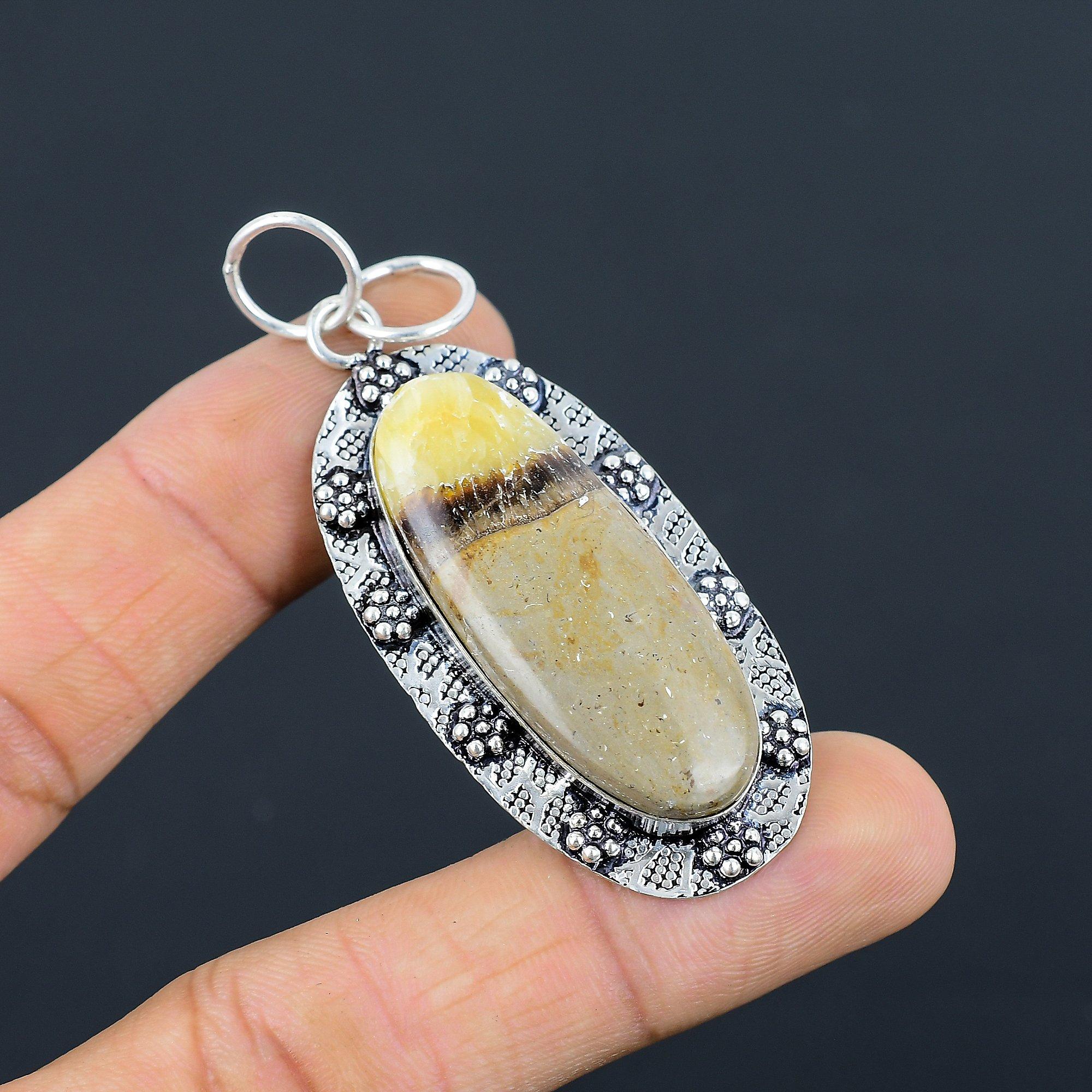 

Daughters Day Sale 925 Sterling Silver Natural Septarian Bezel Artisan Pendant