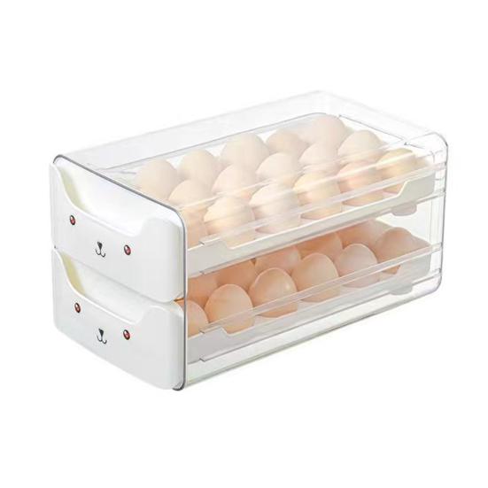 Egg Storage Box for Refrigerator Stackable Egg Container Holds 36 Eggs Kitchen Egg Organizer with Two Drawers for Fridge Counter