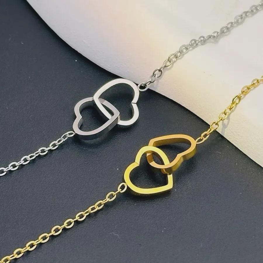 18K Rose Gold Plated Titanium Steel Double Ring Necklace - No Fade, Dainty Clavicle Design for Women