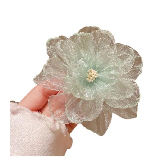 Hairpin Breathable Mesh Organza Fabric Fairy 3D Flower Hair Clip Macaron Color Lightweight Breathable Hair Accessory