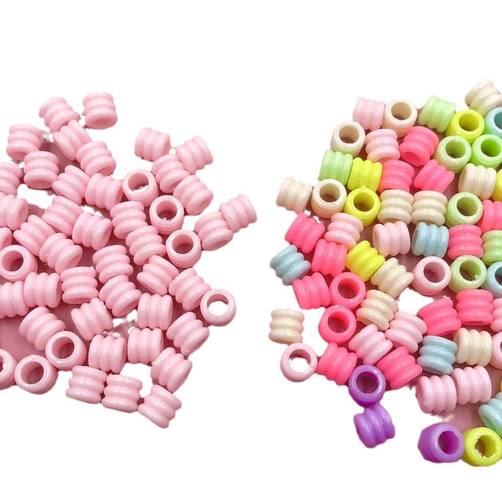Pink/Mixed Color Spiral Bead Hair Ties with Large Hole Barrel Beads - Elastic DIY Headwear Ornaments