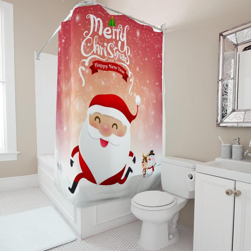 Tu Christmas Shower Curtain Festive Holiday Decor Santa Claus Pattern Waterproof Bathroom Fabric Backdrop Xmas Home Decor