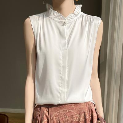 Women's Spring and Summer Temperament Thin Sleeveless Vest Solid Color Silky Commuter Tops