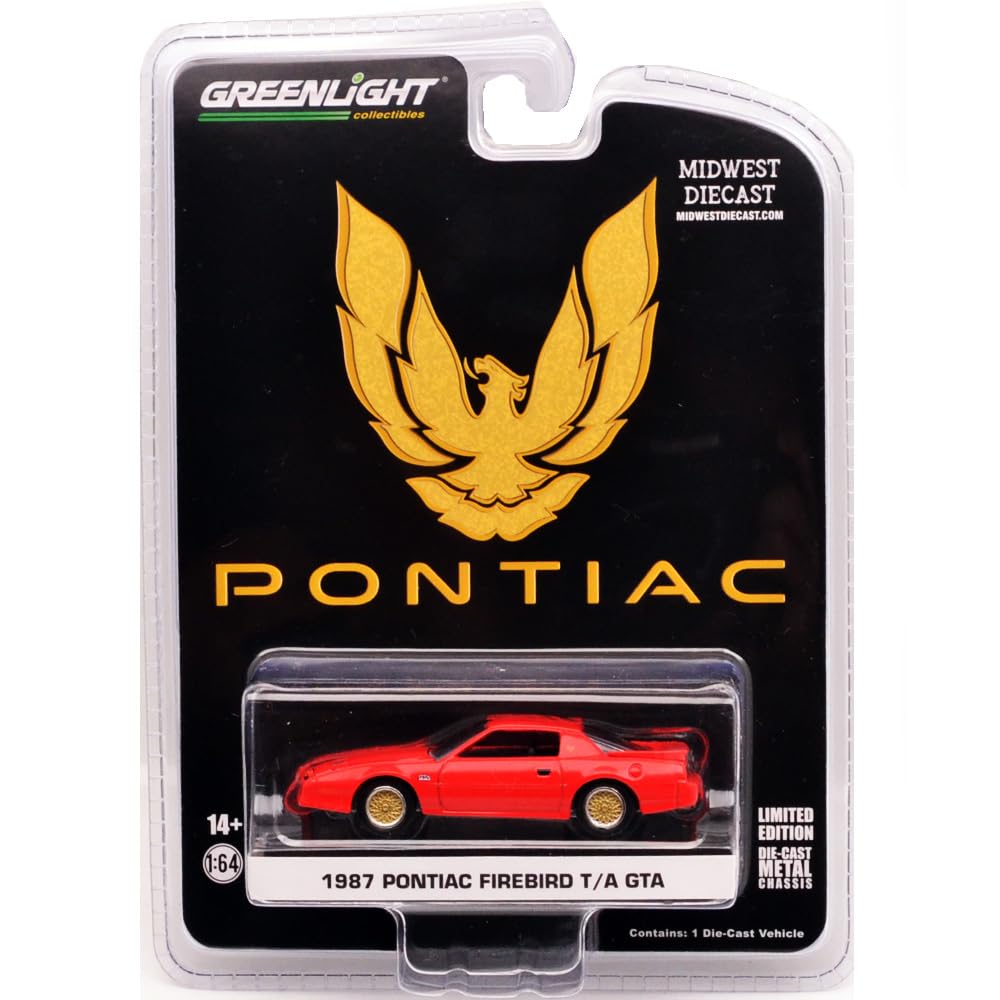 GREENLIGHT 1/64 LP MIDWEST DIECAST EXCLUSIVE 1987 Pontiac Firebird T/A GTA (Red/Gold Wheels)