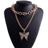 Delicate Crystal Butterfly Pendant Necklace Multi-layer Choker Necklaces Chain Women Girls Jewelry Gifts