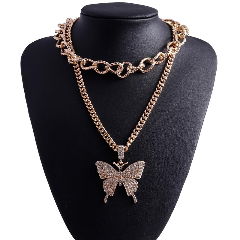 Delicate Crystal Butterfly Pendant Necklace Multi-layer Choker Necklaces Chain Women Girls Jewelry Gifts