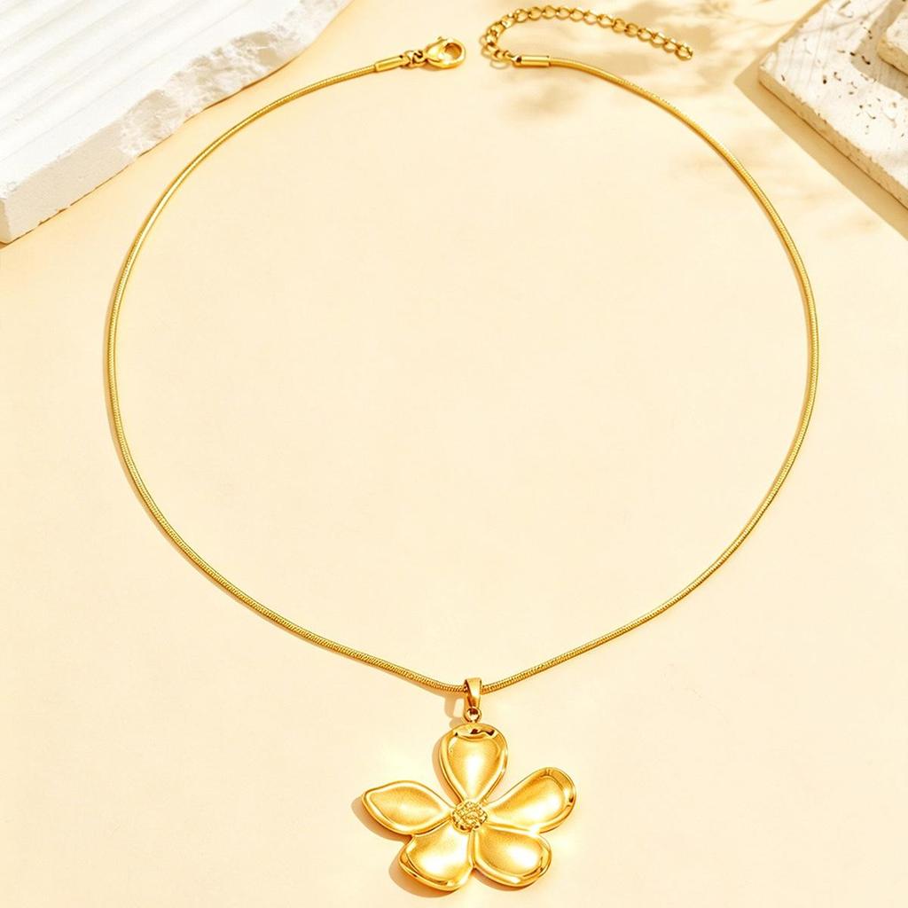 Women's 18K Gold-Plated Stainless Steel Flower Pendant Necklace with Snake Chain