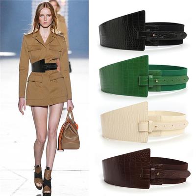Outside The Dress Wide Elastic Stretch Women's Belt PU Leather Square Buckle Belt EMA