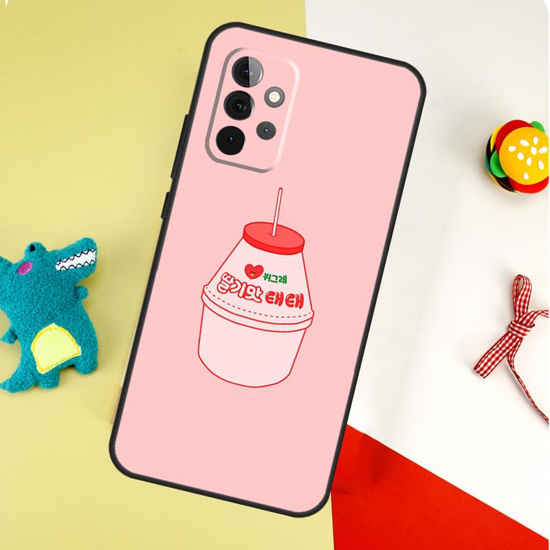 Kawaii Strawberry Milk For Samsung Galaxy A22 A32 A52 A54 A34 A14 A55 A35 A15 A53 A33 A13 A05 A06 A16 Phone Case