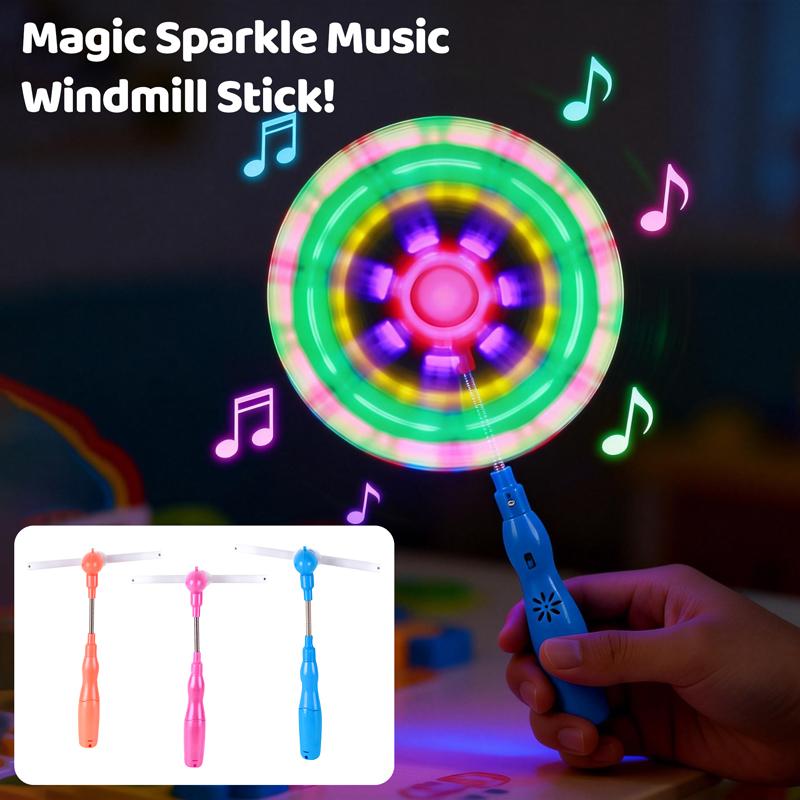 Handheld Led Music Windmill Stick Rainbow Flashing Light Up Rotating Toys Funny Luminous Plaything For Kids Party Holiday Gifts