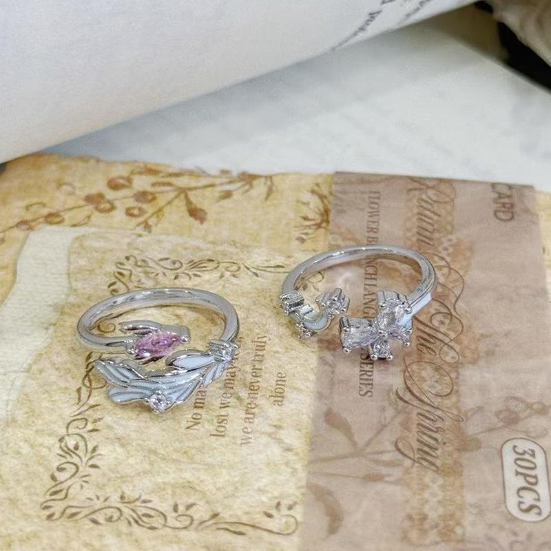 Sweet And Cool Fishtail Butterfly Enamel Dripping Oil Zir*****Pening Ring Niche Unique Super Fairy White Stacked Wearing Index Finger Ring Woman