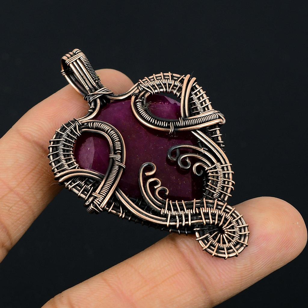 Ruby Pendant Gemstone Jewelry, 999 Copper Wire Wrapped Handmade Pendant, Latest Design Jewelry
