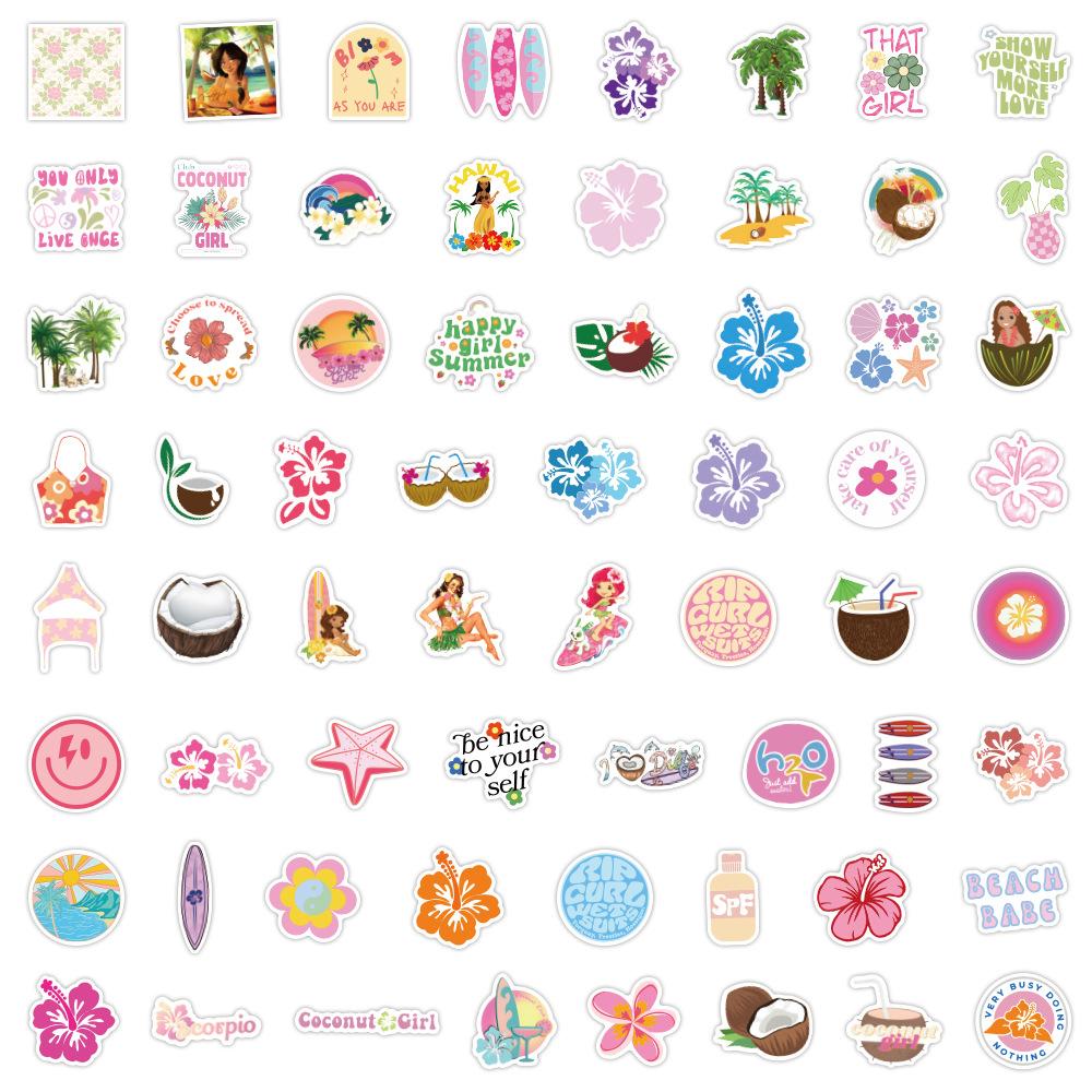 60 Summer Coconut Girl Graffiti Stickers Decorative Travel Case Laptop Mobile Scooter Waterproof Stickers