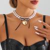 Accessories Sweet Cool Wind Black Ribbon Bow Love Necklace Women'S Premium Imitation Pearl Necklace