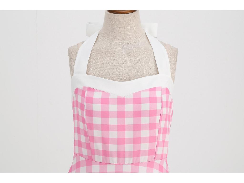 Retro Polka Dot Halter Flared Dress - European & American Hepburn Style with Lace-up Backless Design for Bridesmaid or Performance