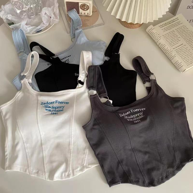 Small Suspenders with Chest Pads, Vest, Women's High-end Letter Embroidery, Thin Inside, Slim Outside, Spice Girl Pure Desire Top