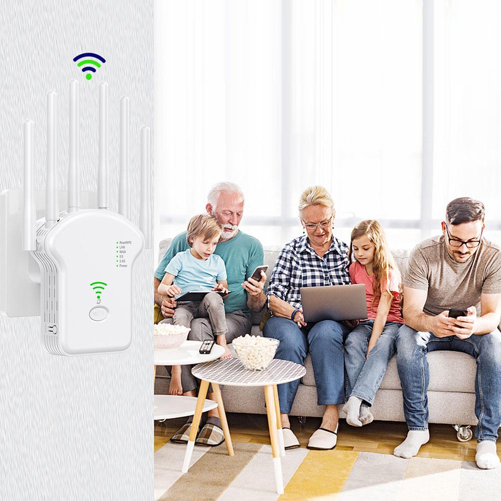 300Mbps/1200Mbps WiFi Signal Repeater Dual-Band 2.4G 5G Antenna Network Amplifier with LAN/WAN Port WPS Router for Home Office