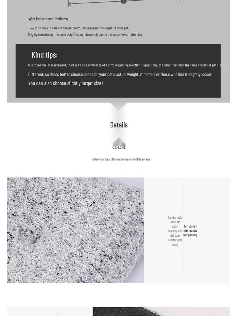 Rose Velvet Pet Bed for Dogs & Cats - Four Seasons Warmth, Small/Medium/Large, Ideal for Teddy/Golden Retriever