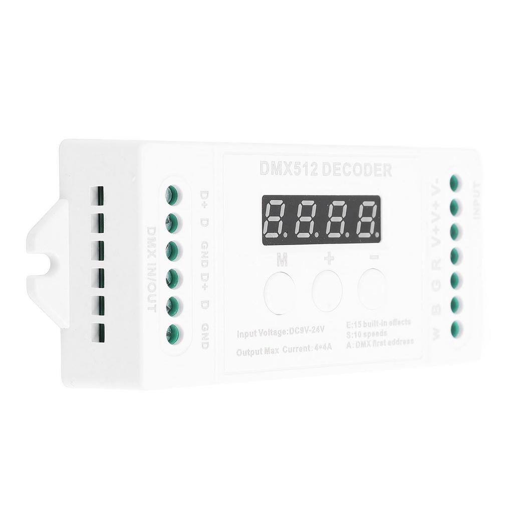 Mini 4CH Digital Display Decoder 15 Built in Effects DC9 to 24V Decoder Controller for RGBW LED Lights