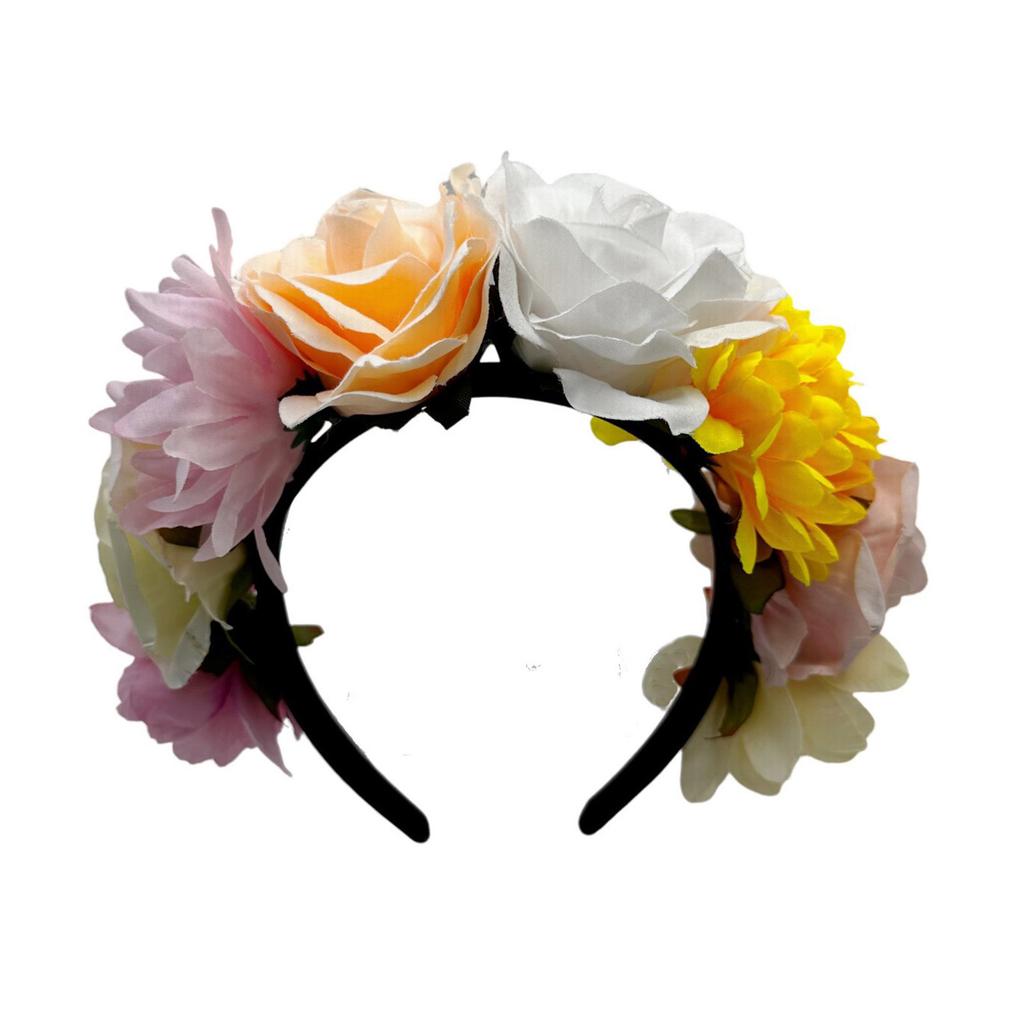 Colorful Rose Flower Headband for Music Festival Artificial Flower Wreath Hairhoop Wedding Bride Dressingup Accessory
