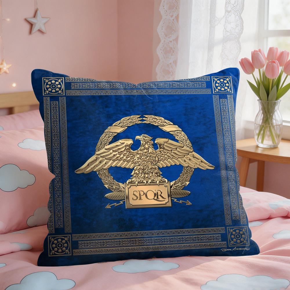 Gold Imperial Eagle Rome SPQR Cushion Cover Square Short Plush Pillow Case Living Room Sofa Home Decor Funda X
