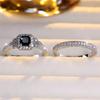 Female Black Zircon Stone Engagement Ring Set Cute Silver Color Wedding Jewelry For Women