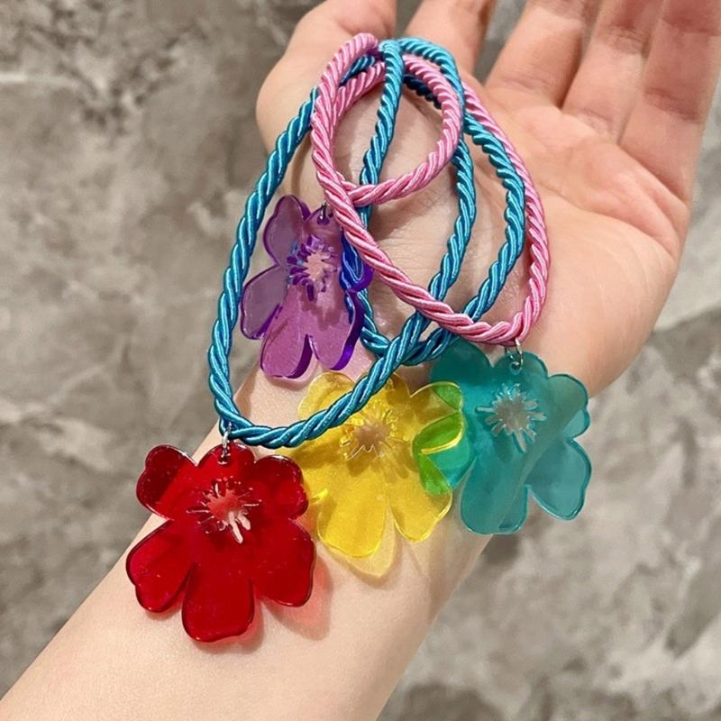 Colorful Acrylic Flower Pendant Necklace Vintage Harajuku Style Neckchain Adjustable Length Clavicle Chain for Women
