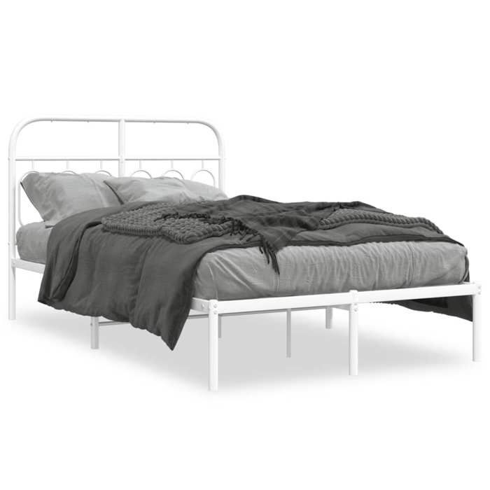 VidaXL Cadre de lit métal sans matelas et tête de lit blanc 120x190 cm 377163