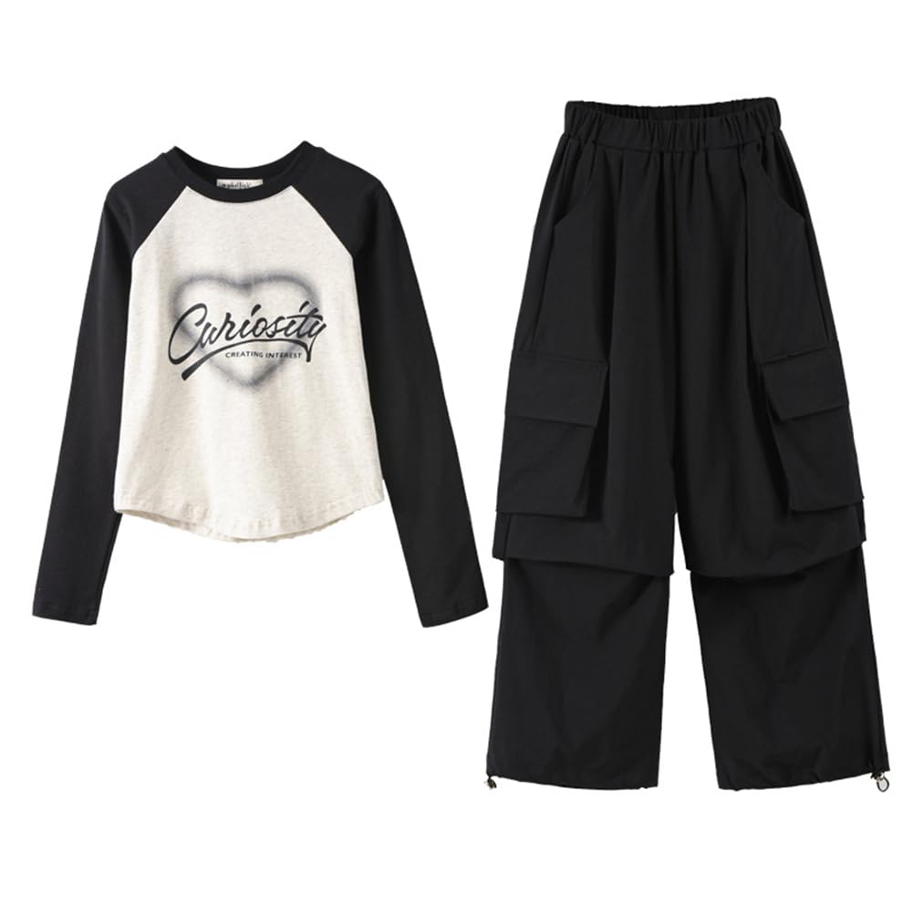 Roupas Conjunto de 2 peças Meninas Juniores Configuração Meninas Moletons Manga Longa Calças Esportivas Roupas Esportivas Moletons Conjunto Top e Bottom Roupas Infantis Elegantes 120