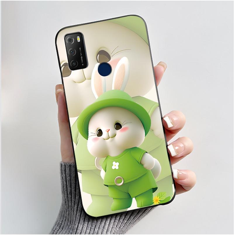 Casing For TCL 20E (6125F)/TCL 20Y (6156D) Green Cartoon Rabbit Pattern Shockproof Cover 2026 Cartoon Design Soft Black Case