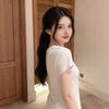 Korean Casual Style White U-neck Pocket Short-sleeved T-shirt Women's Summer New Minimalist Style Thin Slim Top