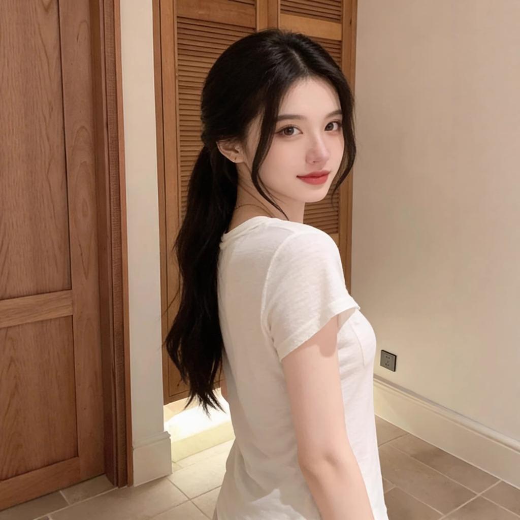 Korean Casual Style White U-neck Pocket Short-sleeved T-shirt Women's Summer New Minimalist Style Thin Slim Top