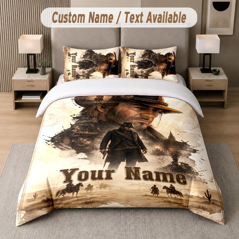 Vlastní jméno Red Dead Redemption Arthur Morgan 3dílná sada povlaků na přikrývku Personalizovaný text Ložní povlečení Povlaky na polštáře Ložnice