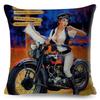 Vintage Sey Motorcycle Lady Pillow Case Decor Oil Painting Cartoon Women Cushion Cover for Sofa Car Polyester Pillowcase ,(2)