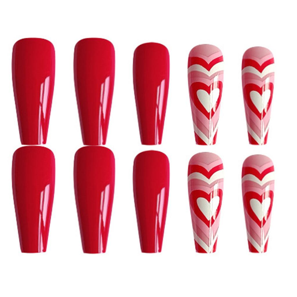 Pink Red Heart Artificial Nails Sweet & Charming Reusable False Nails for Home DIY Manicure Use