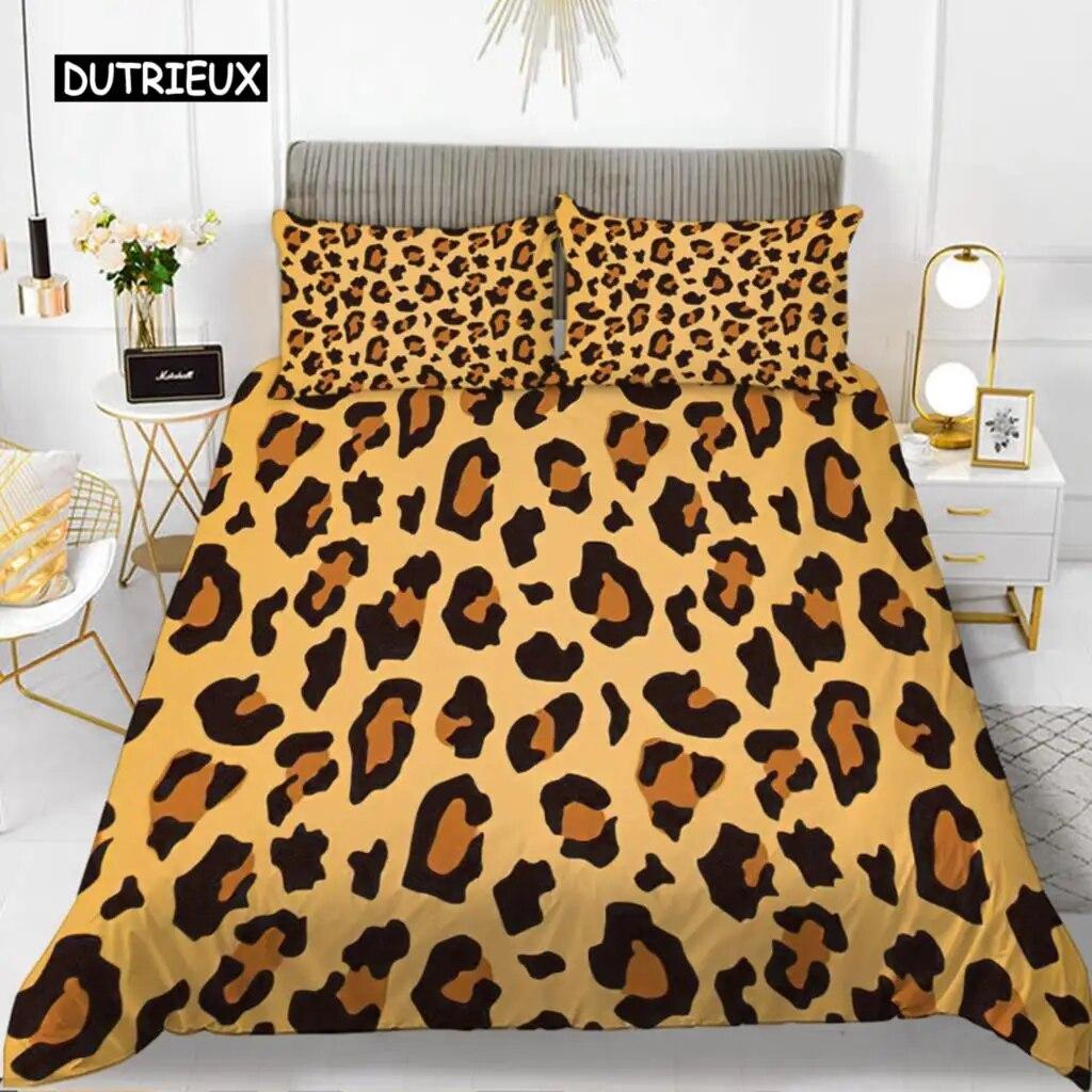 Leopard Print Duvet Cover Set Queen Size Girl Colorful Cheetah Print Bedding Set Polyester Wild Animal Theme Comforter Cover Set  three-piece set