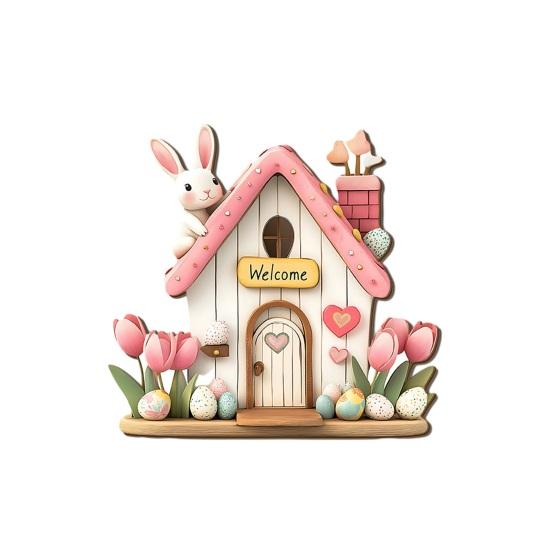 Yousheng Easter Wooden Hanging Sign, House Shape Tulip Flower Welcome Door Sign for Spring, Holiday, Indoor, Outdoor, Home, Porch, Front Door