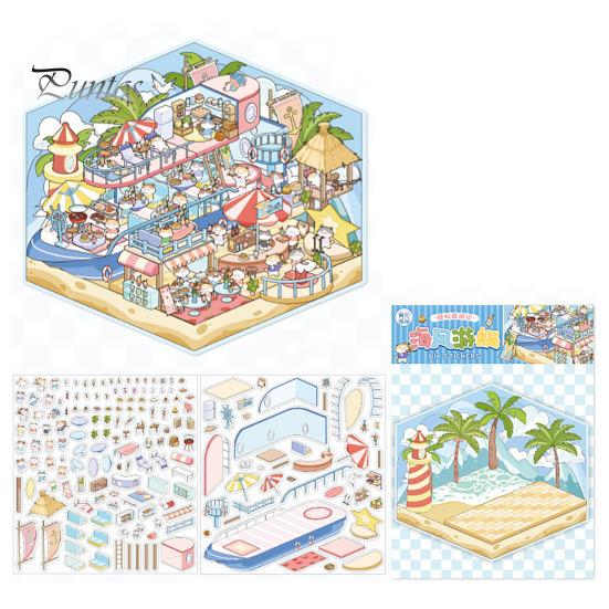 4 Pcs DIY 3D Scene Stickers Cartoon Cat Leisure Life Stickers for Adults Teen Kids Make Your Own Scene Stickers for Stress Relief